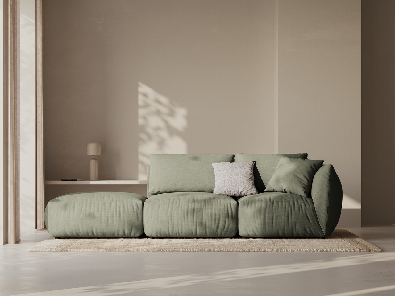 Canapea modulara 3 locuri cotiera stanga, Chris-259, Micadoni Home, 315x100x80 cm, tesatura structurata chenille, verde deschis - imagine 7